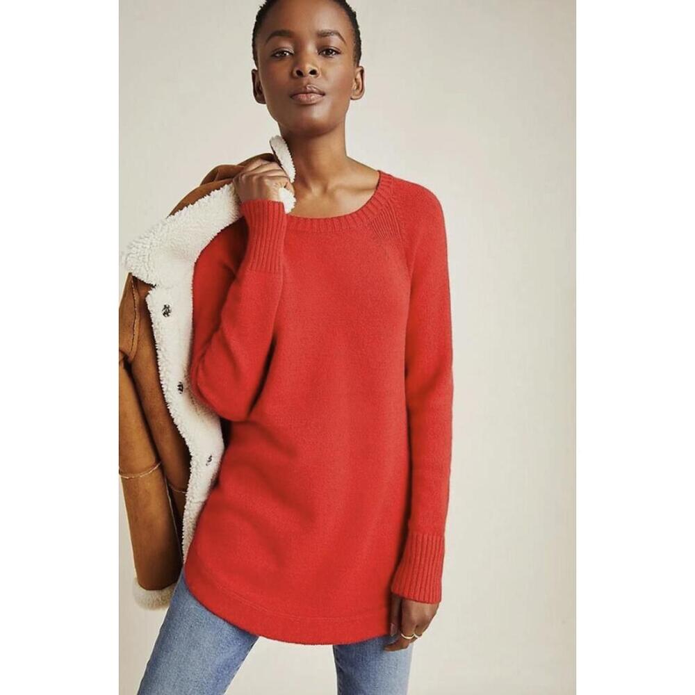 Anthropologie Red Rebekah Knit Pullover Curve Hem Tunic Sweater - Size - XS